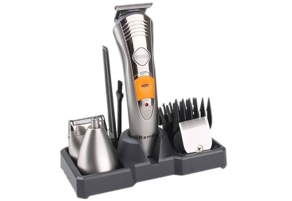 KEMEI 7in1 Clipper+Grooming Kit KM-580A [Hair-Ears-Nose][3-10mm][Rechargeable][Stand][Silver]